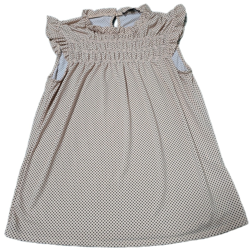 Ruffled Sleeveless Top Mock‎ Neck Polka Dot Print Blouse Casual (F)